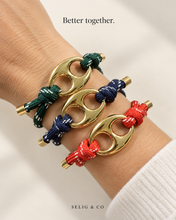 Load image into Gallery viewer, Close-up of three rope bracelets with gold-tone links