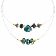 Cargar imagen en el visor de la galería, Illusion chokers with teal teardrop and green iridescent crystals on a white background