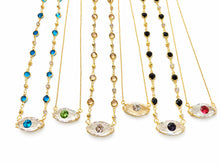 Cargar imagen en el visor de la galería, Alternate view of six Look at Me crystal evil-eye necklaces on a white background