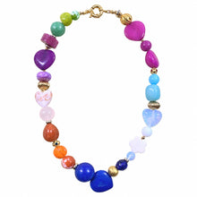 Cargar imagen en el visor de la galería, Marla multicolor gemstone necklace with assorted heart-shaped beads on a white background