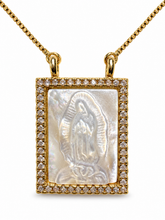 Load image into Gallery viewer, Amparo | 18K Gold-Plated Guadalupe Necklace — pendant and chain close-up on white background

