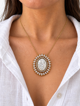 Load image into Gallery viewer, Aura | 18K Gold-Plated Virgin Mary Oval Necklace — worn on a model
